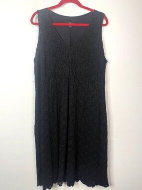 Emme Women's Black Floral Lace Overlay Sleeveless A Line Dress - Size 2X
